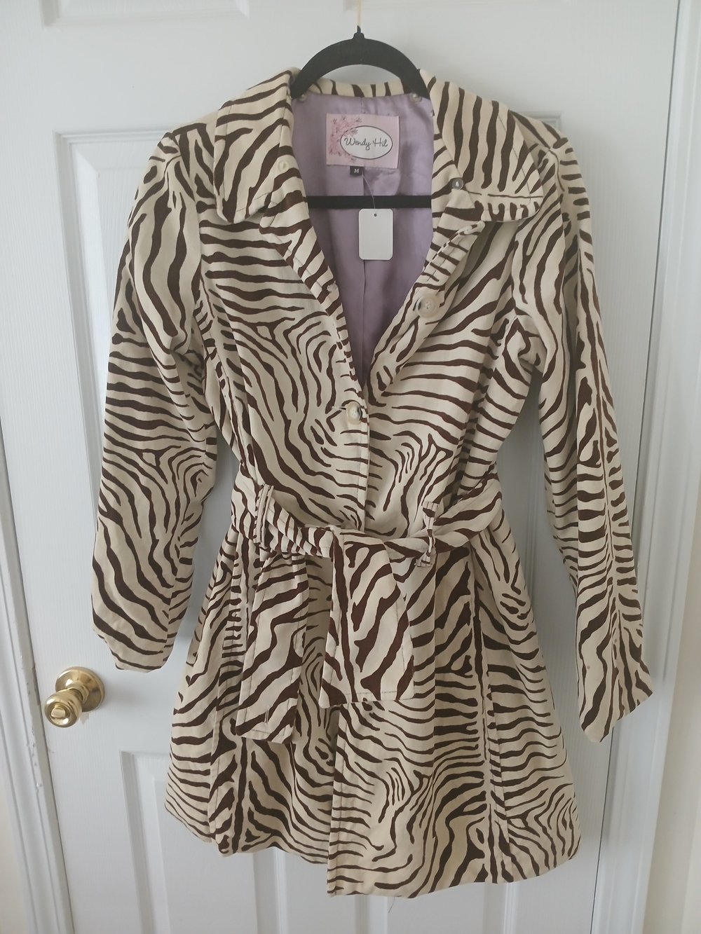 Women's Zebra-Print Beige Trench Coat by Wendy Hil